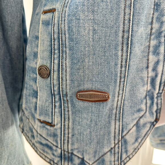 Harley Davidson Vintage 1990s Jean Jacket Women's Medium Wings Patchwork - Picture 5 of 10